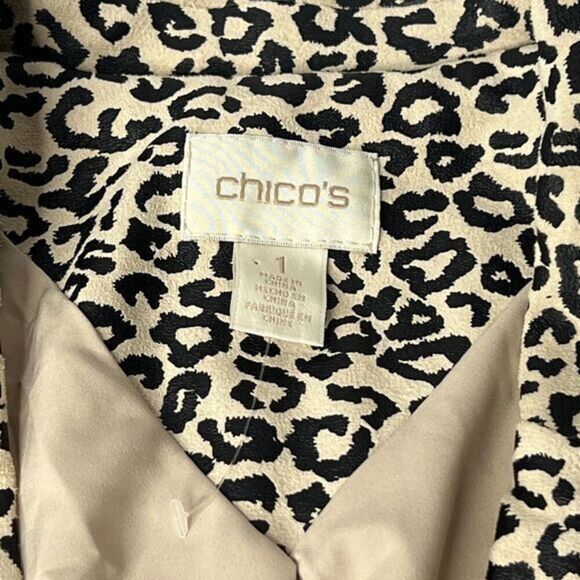 CHICO'S Faux Suede Animal Print‎ Blazer Jacket One Button Closure Size Medium - Picture 12 of 12